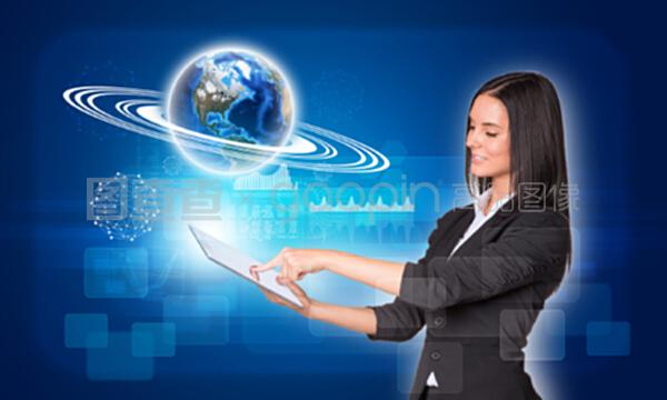 數字平板電腦與地理意象 矩形、圖形與線框球體的融合設計